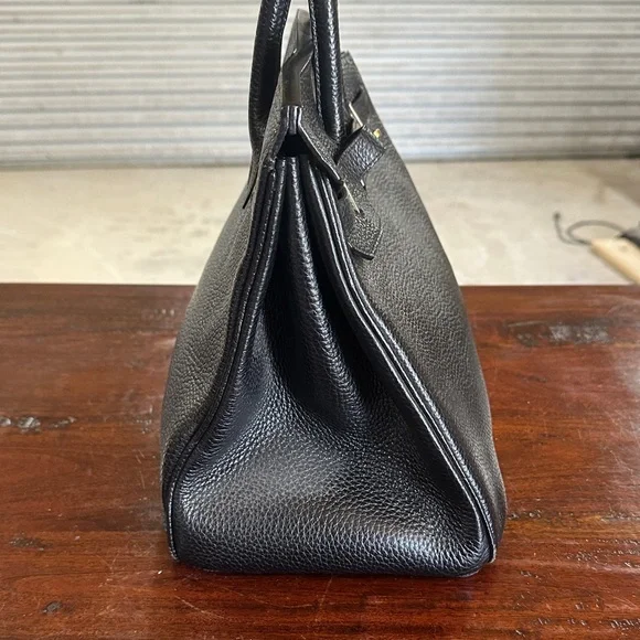 Designer inspired Birkin Tote bag Elegant Black Leather Bag - Picture 3 of 9